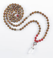 mala beads, mala necklace, red agate, green sandalwood